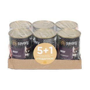 Набір 5+1 заводська упаковка Корм вологий Savory Dog Gourmand Beef паштет для дорослих собак усіх порід з яловичиною 400 г Savory_54970 фото