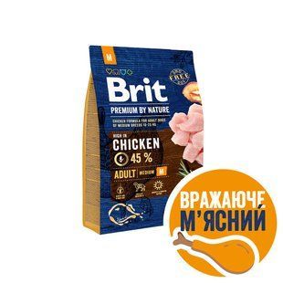 Корм сухий Brit Premium Dog Adult M для дорослих собак середніх порід вагою 10-25 кг з куркою 3 кг 170816/6352 фото