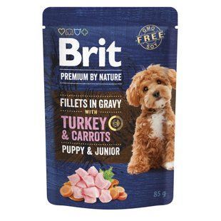 Корм вологий Brit Premium Fillets in Gravy Turkey & Carrots Puppy для цуценят малих порід філе в соусі індичка і морква 85 г 101243 фото