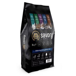 Корм сухий Savory Adult Cat Gourmand Fresh Salmon and White Fish для довгошерстих котів зі свіжим.лососем і білою.рибою 8 кг 30037 фото