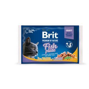 Корм вологий Brit Premium Cat Fish Plate pouches набір паучів для котів рибна тарілка з тріскою, лососем та фореллю 100 г х 100276 /506248 фото