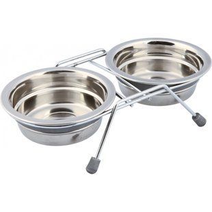 Миски Trixie для котів Eat on Feet подвійні металеві на нековзаючій підставці 2x250 мл/11 см 25230 фото