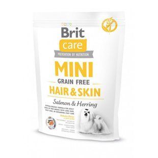 Корм сухий Brit Care Grain Free Mini Hair Skin для собак мніатюрних порід для шкіри та шерсті з лососем та оселедцем 400 г 170783/0237 фото