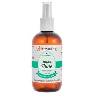 Спрей-сироватка Dezynadog Super Shine для блиску кондиціонує шерсть полегшує ковзання щітки та гребінця по шерсті з проте 126074 фото